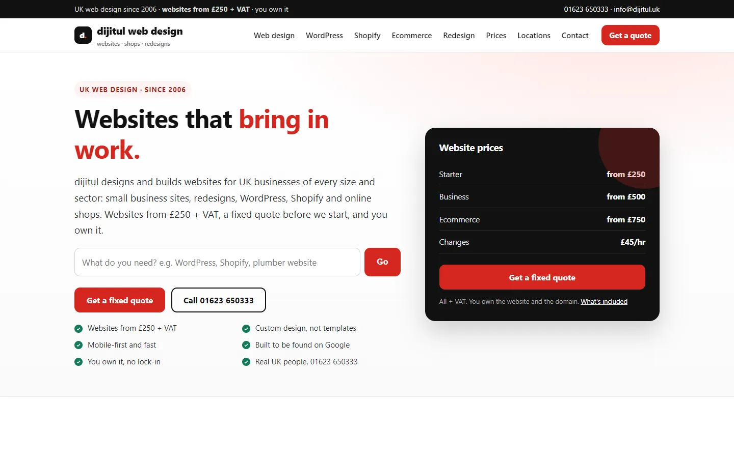 dijitul web design homepage