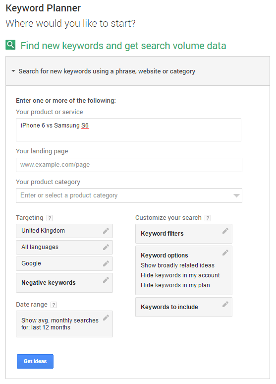 google adwords keyword planner