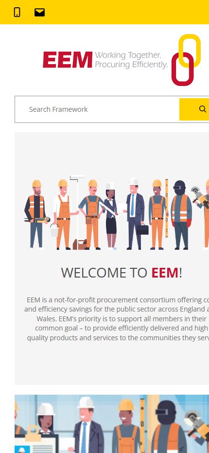 The EEM website displayed on a mobile phone