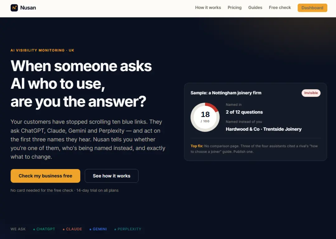 Nusan - find out: is ChatGPT recommending your local business?
