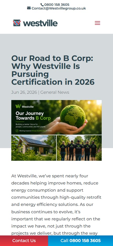 The Westville Group B Corp article displayed on a mobile phone