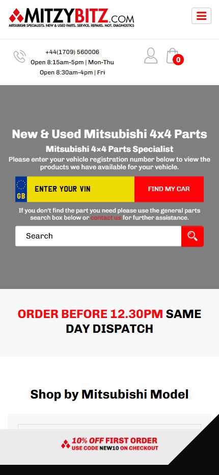 The Mitzy Bitz website displayed on a mobile phone